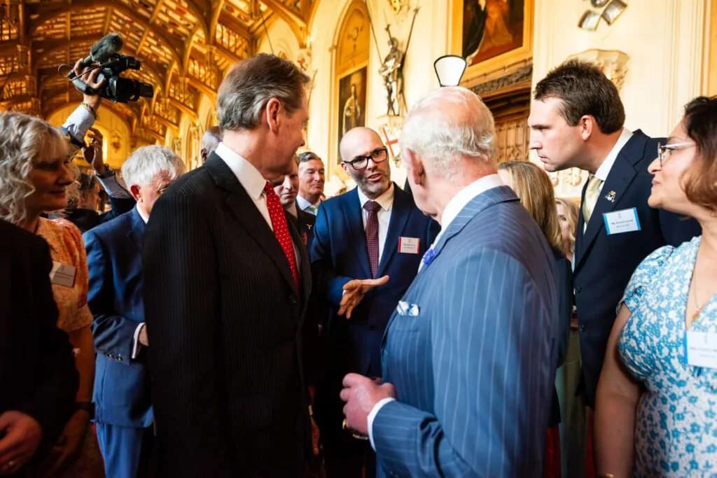 Green Rhino's Founder and Managing Director, Ross Atkin, meeting His Majesty The King, at a reception in Windsor Castle.